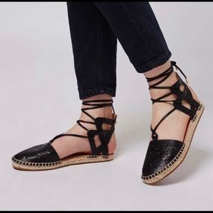 Topshop Black Eva Lazer Cutout Espadrille Flat